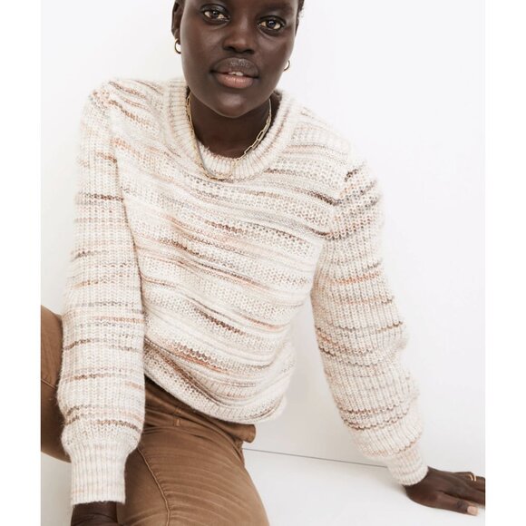 MADEWELL Space-Dyed Canton Pullover Sweater Marled Harvest Small Neutral Grandma - Picture 2 of 14